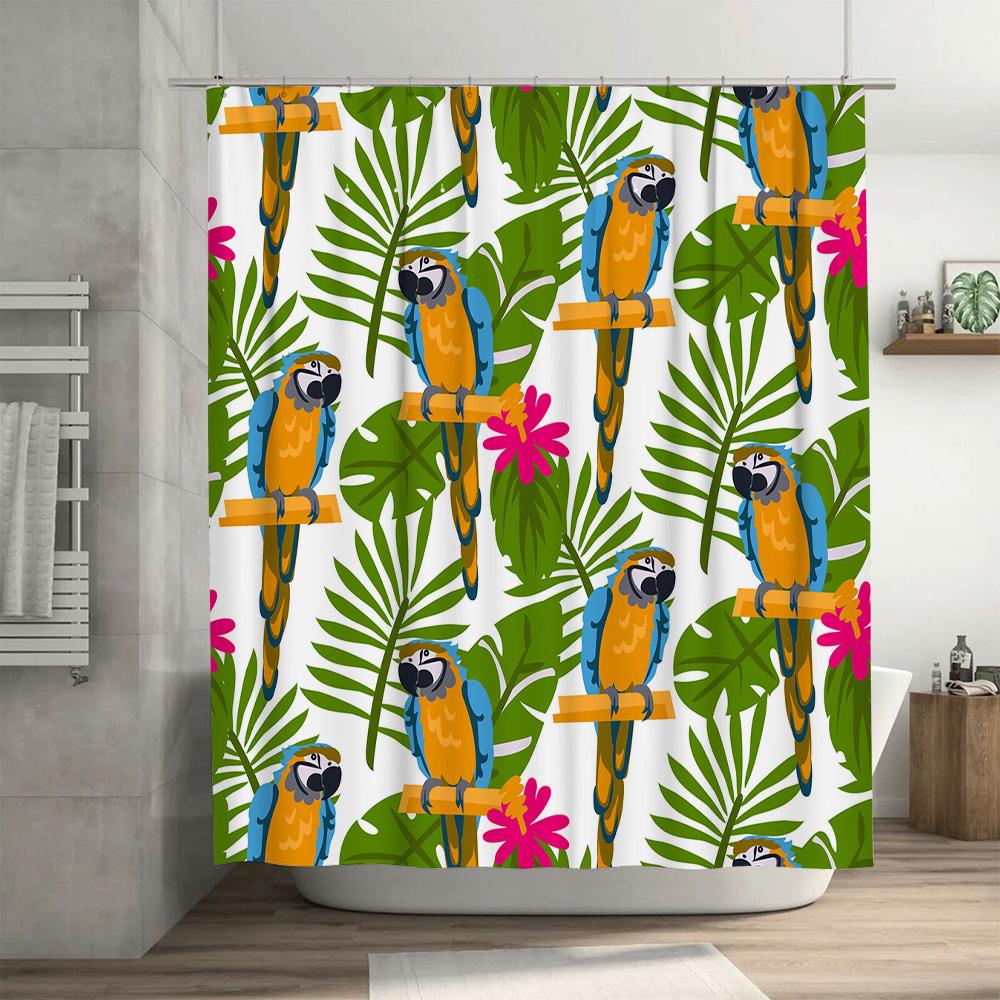 Vibrant Tropical Parrot Print Shower Curtain Waterproof Fabric Decoration for Bathroom Home Decor