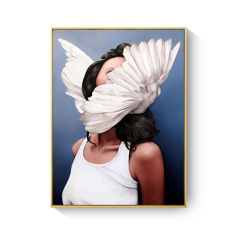 HAOCHU Posters and Prints Flowers Feather Sexy Women Character Canvas Painting Wall Pictures For Living Room Home Decoration