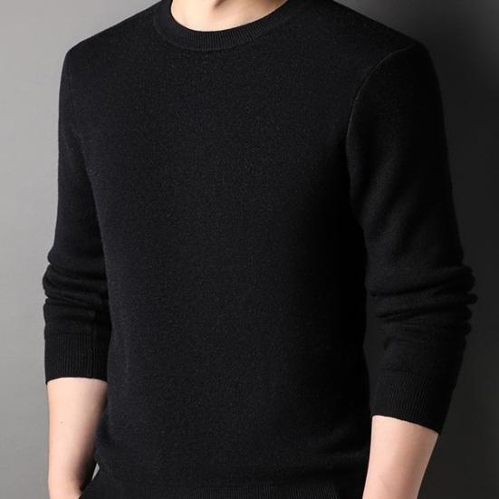 Men Fall Winter Sweater Round Neck Long Sleeve Knitted Soft Warm Slim Fit Business Elastic Solid Color Anti-shrink Men Casual Sweater