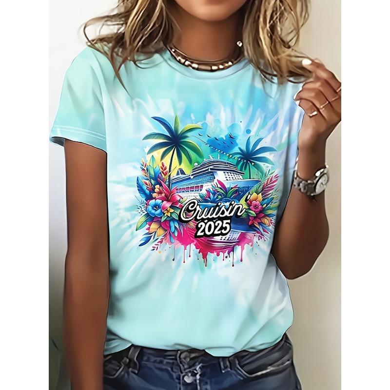 Summer Cool Watermelon Print Women's Short-sleeved Top Beach Vacation Casual Women's Fashionable T-shirt Urban Street Daily Top