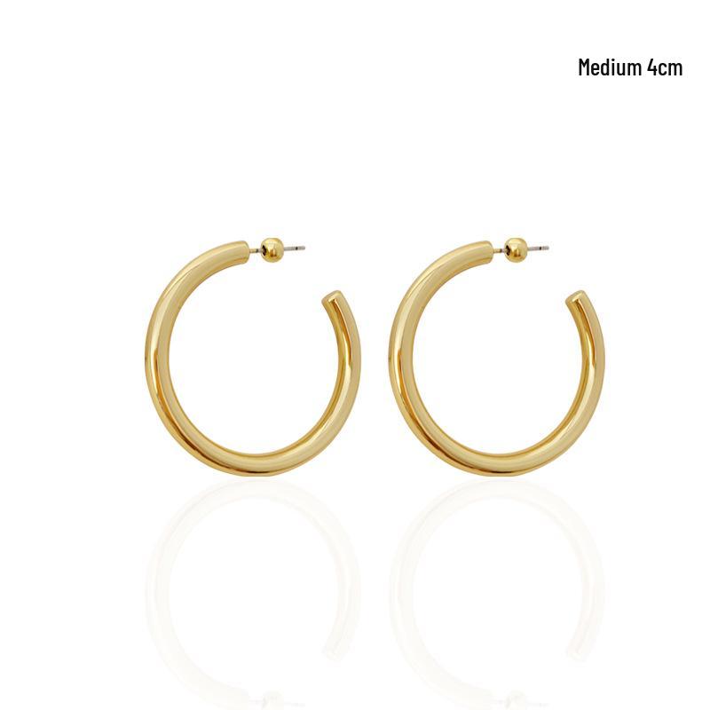 2024 European & American Minimalist Gold-Tone C-Shaped Hoop Earrings for Women