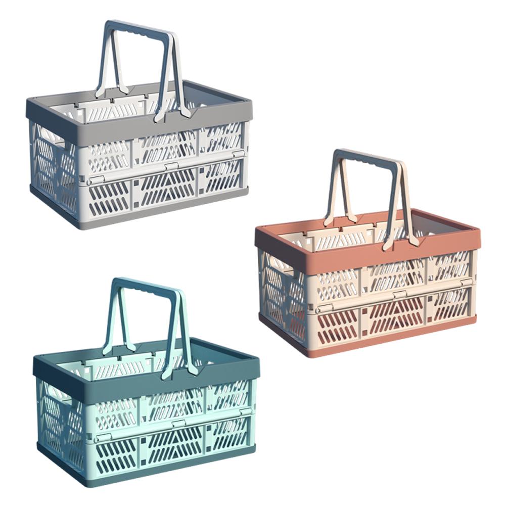 Plastic Collapsible PP Crates with Handles Handle Crate Stackable Picnic Basket for Kitchen Living Room and Desktop Organization