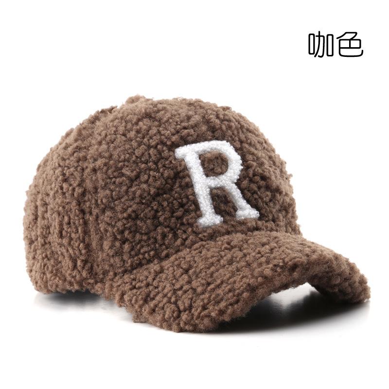 Autumn and Winter Lamb Wool Letter Embroidery Cap Outdoor Sports Leisure Cold Baseball Hat
