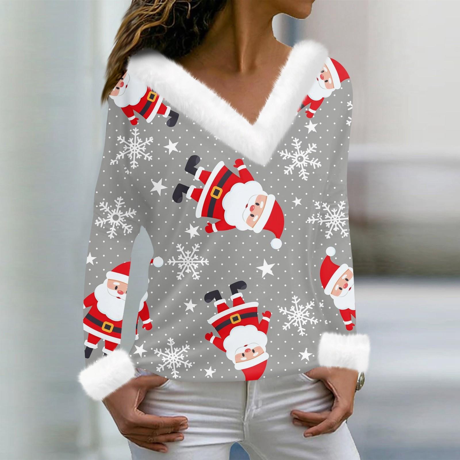 Женская мода с длинным рукавом и рождественским принтом для вечеринки — фото 7