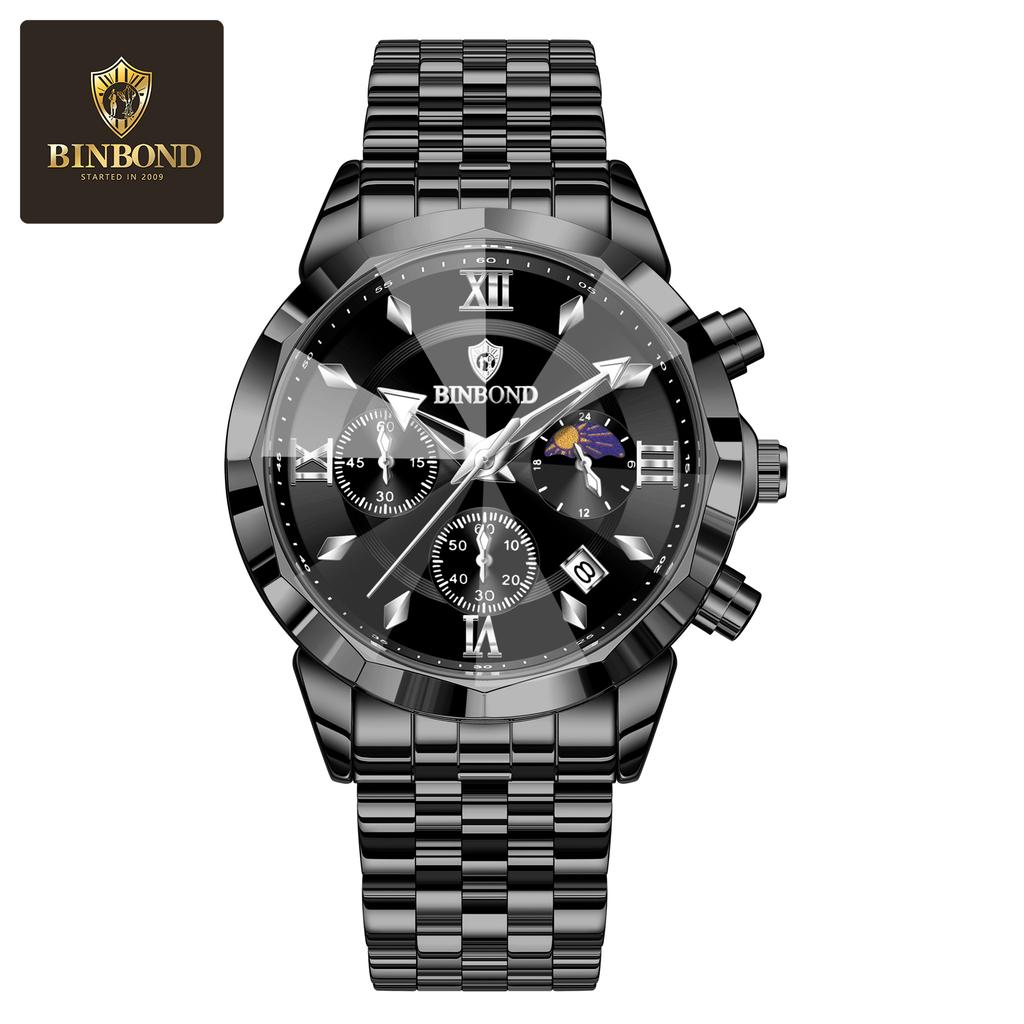BINBOND Luxury Men's Watches Date Chronograph Stainless Steel Quartz Watch Waterproof Luminous Fashion Man Wristwatch