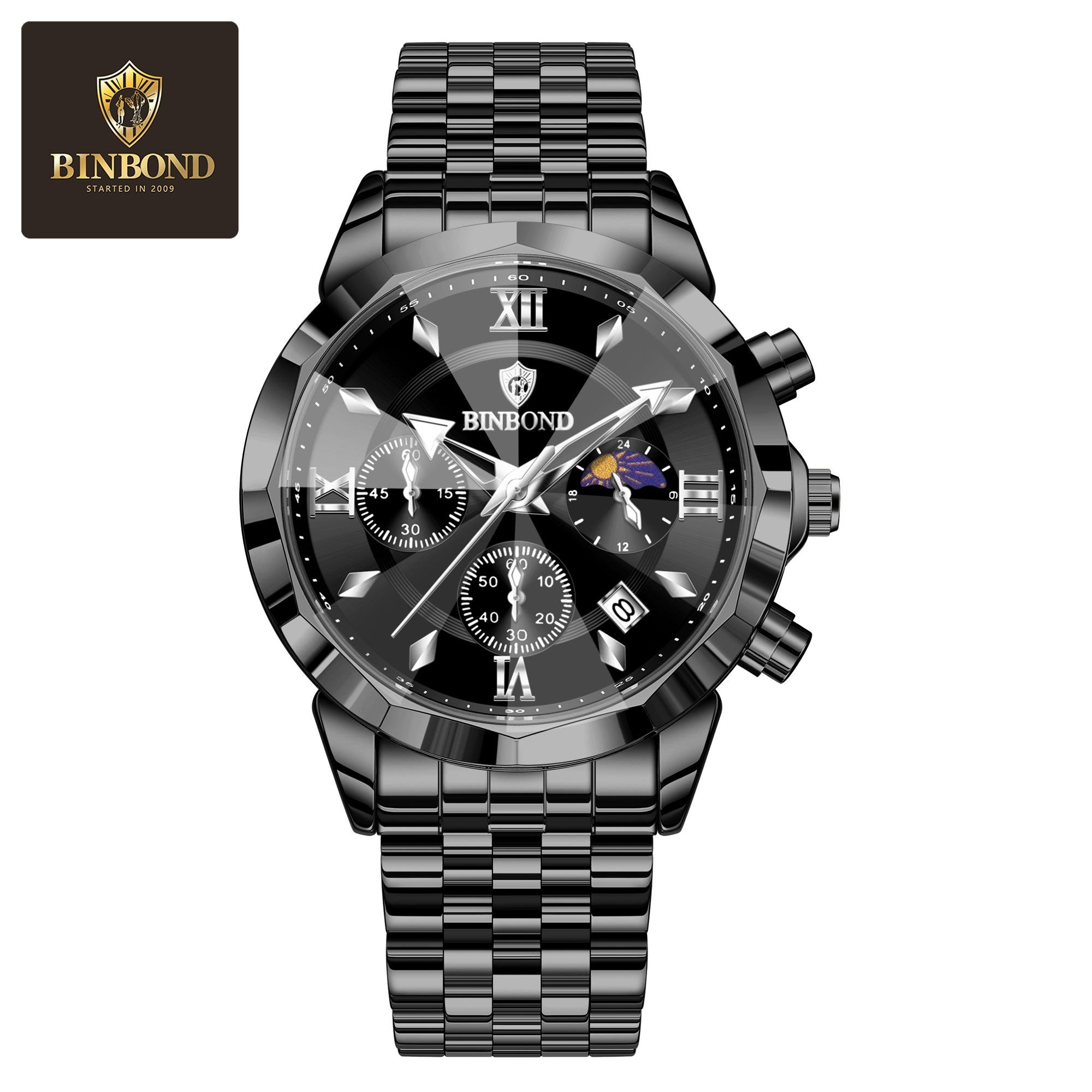 

Роскошные мужские часы Модные хронографы Кварцевые наручные часы для мужчин Светящаяся стрелка Водонепроницаемые часы Мужские чёрный