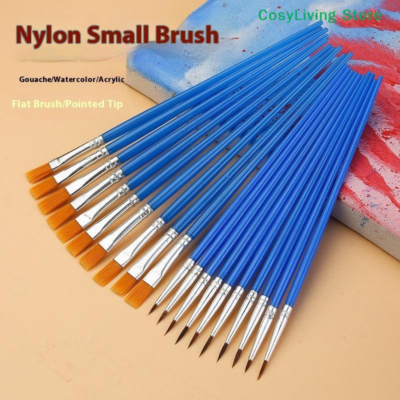 1Set Round Nylon Flat Hair Brush For Oil Acrylic Watercolor Painting Brushes Set Art Kids/Artists/Beginners/Students