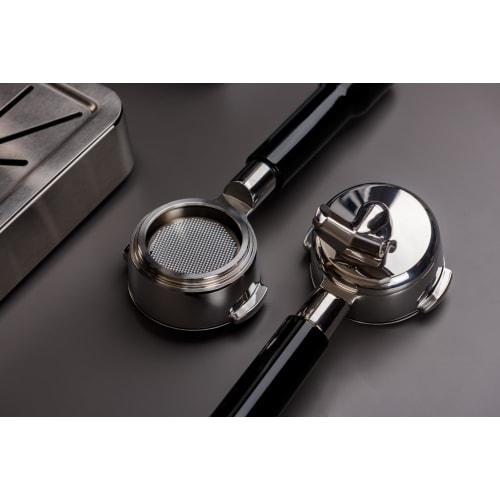 La Mellow Hybrid Portafilter 58mm for E61 Group Head Espresso Machines, Bottomless with Double Spout, Removable Blind Filter Basket Included