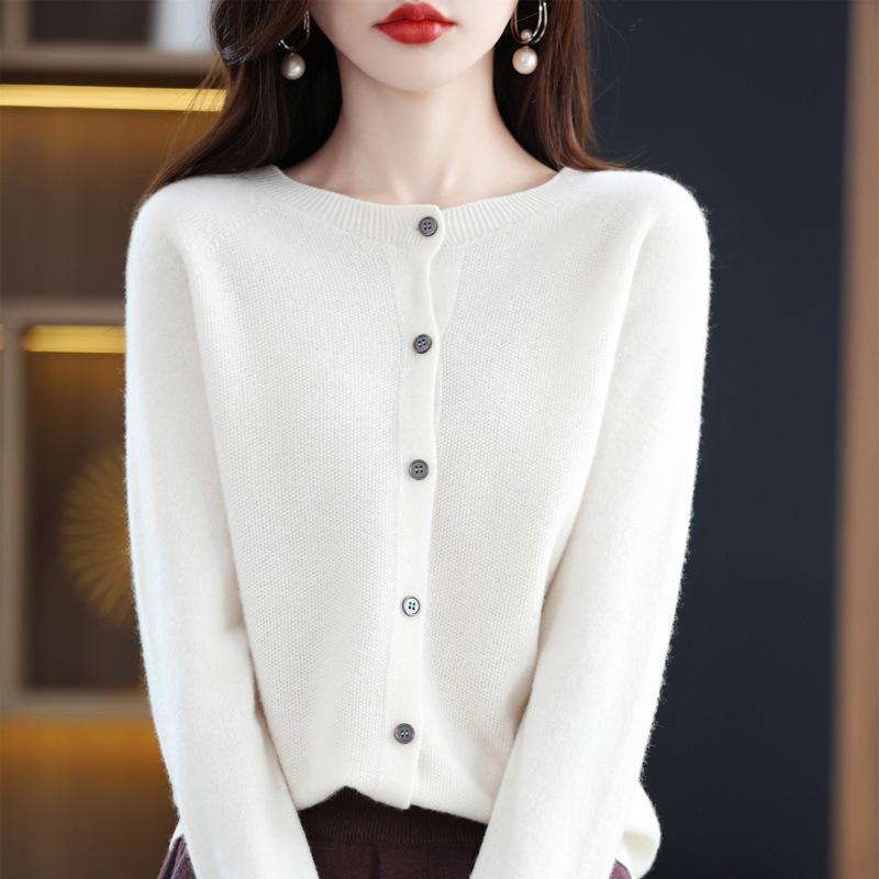 Women's Pure Wool Loose Knit Cardigan - Autumn Solid Color Sweater Top