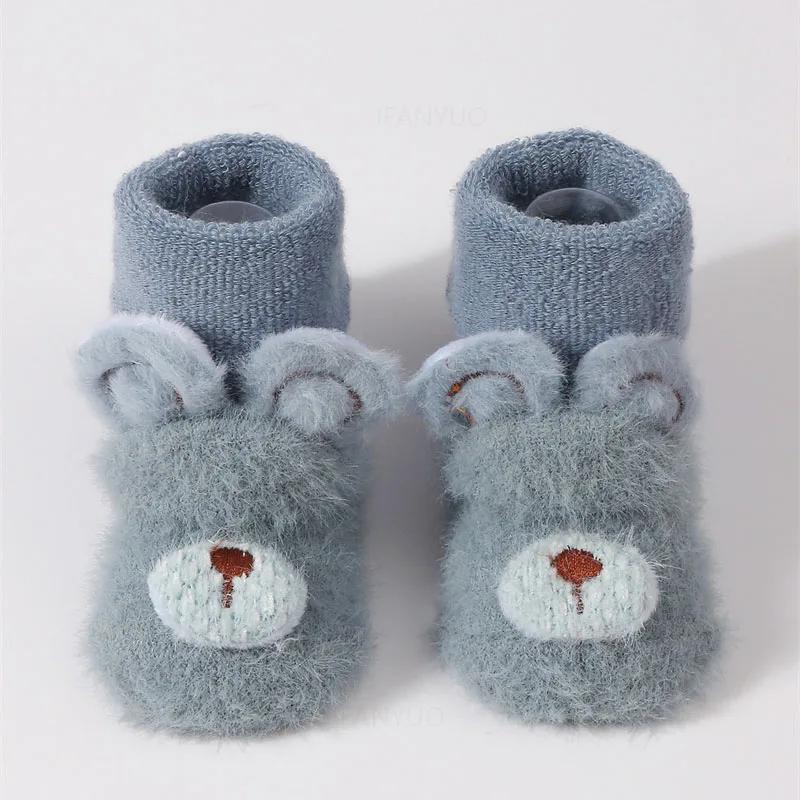 Newborn Baby Winter Thick Plush Warm Sock Cute Bear Ear Baby Toddler Walking Socks Anti Slip Children Boys Girls Floor Stockings