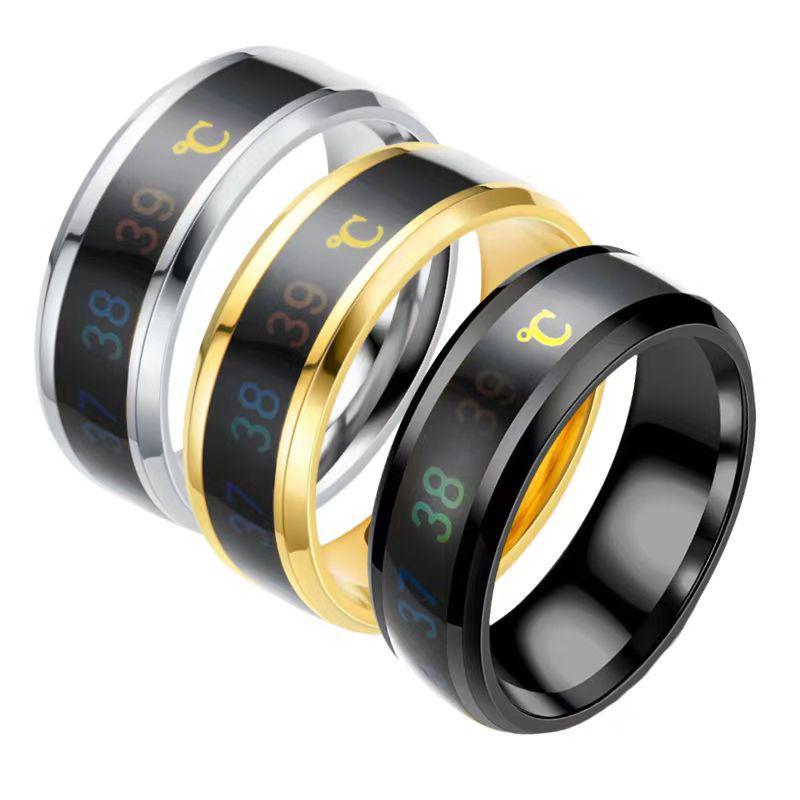 Smart Temperature-Sensitive Titanium Steel Ring for Men - European & American Style, Color-Changing, Non-Fading