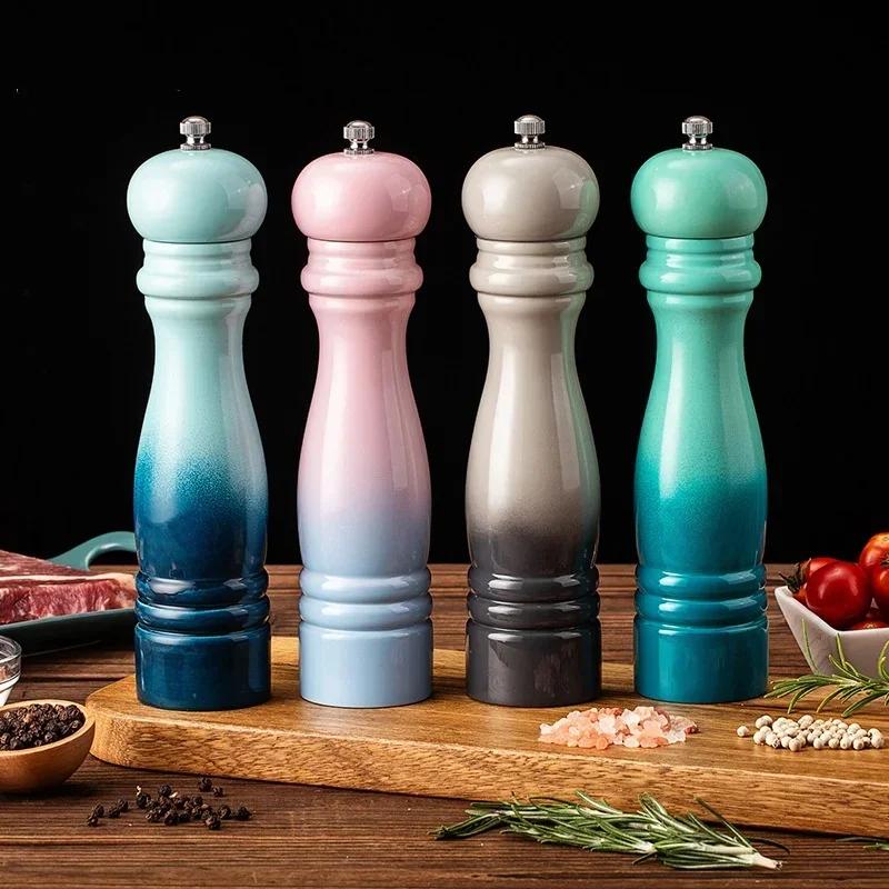 Wooden Manual Salt Pepper Grinder Set Spice Shaker Gradient Color Pepper Mill With Strong Adjustable Ceramic 6/8inch Grinder