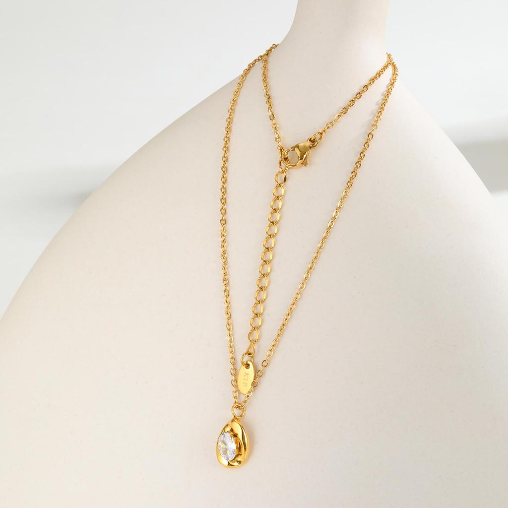 Oval White Zircon Pendant Necklace Earrings for Women,Gold Color Stainless Steel Necklaces,Exquisite Jewelry Gifts