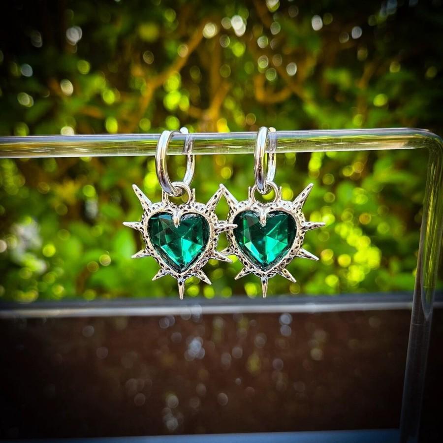 Retro Thorn Heart Earrings: Trendy Y2K Hip Hop Niche Design зелёный