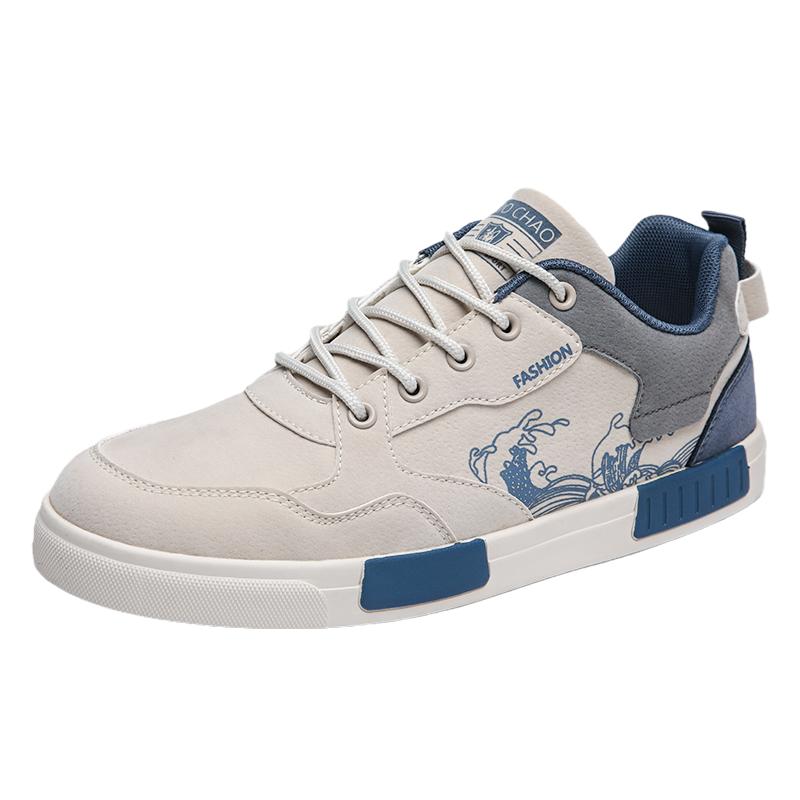 Осенне-весенние мужские кожаные туфли для скейтборда зимние мужские студенческие спортивные повседневные кроссовки для бега и ходьбы 38 бежевыйсиний 3169₽