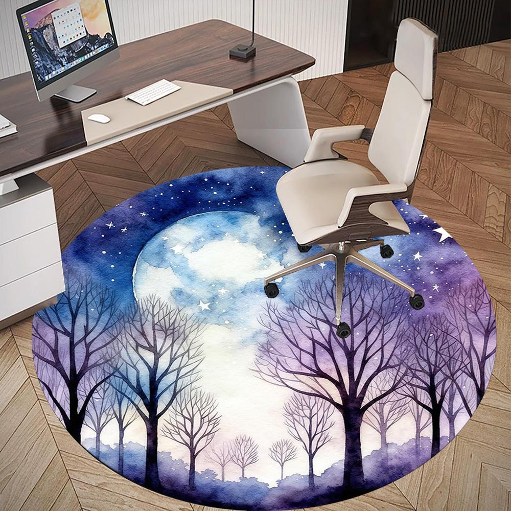 1pc Moonlit Forest Round Chair mat office Area Rug - Non-Slip, Floor Mat for Office, Bedroom, Ideal home decor gift p0105039