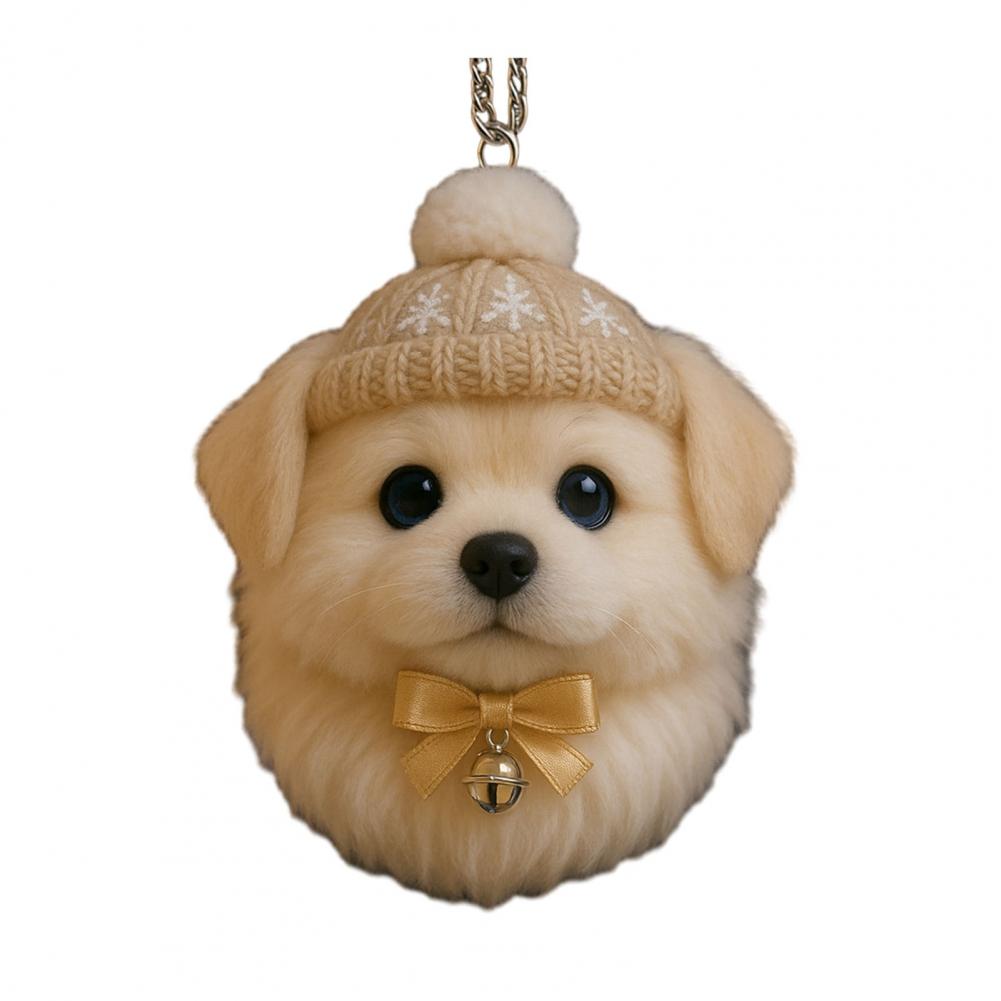 Pom-Pom Pet Ornament 2D Acrylic Cute Dog Christmas Ornament Cartoon Furry Pet Shaped Xmas Tree Hanging Decor for Holiday Party