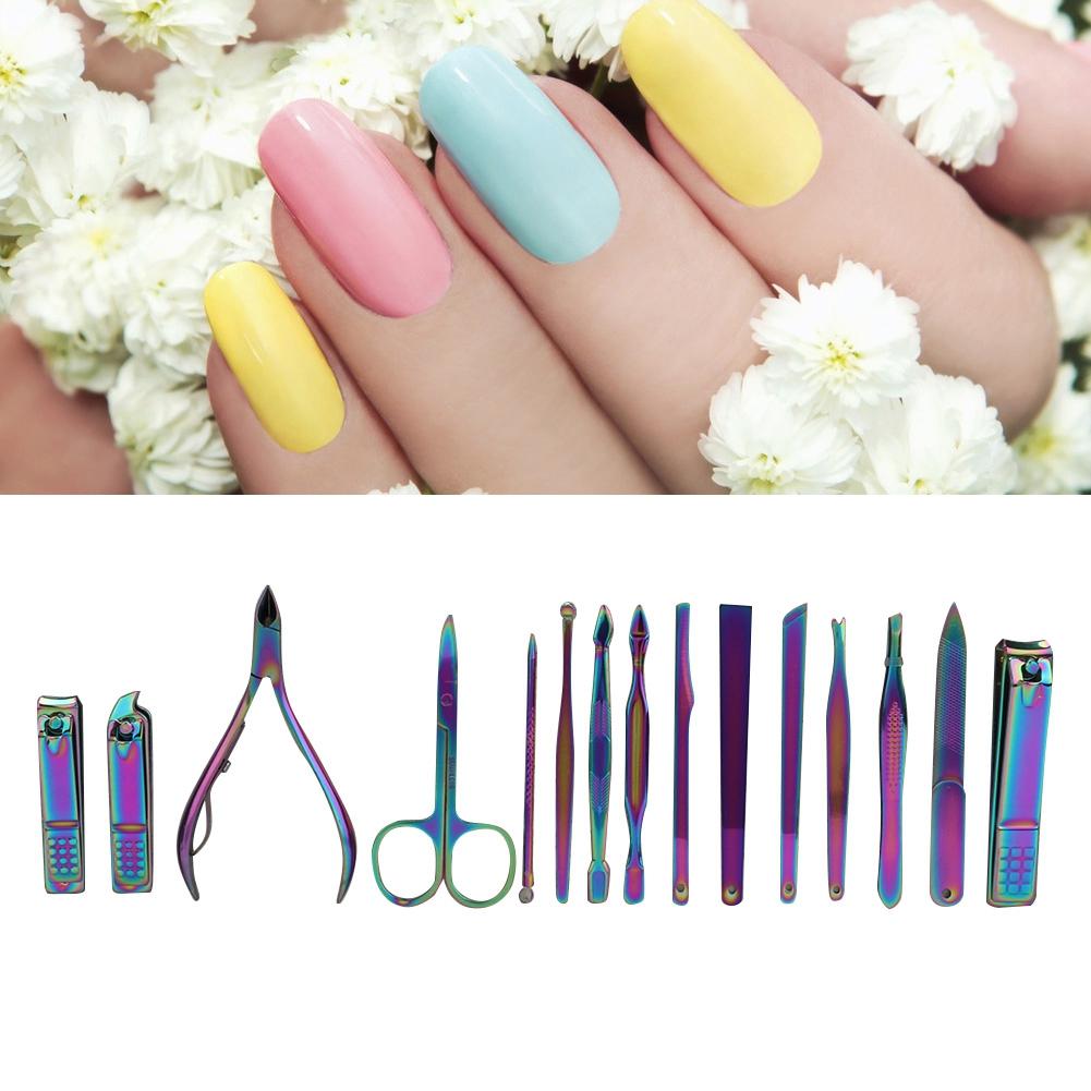 15Pcs Set Portable Nail Clippers Manicure Scissors Grooming Tool Kit Stainless Steel Rustproof