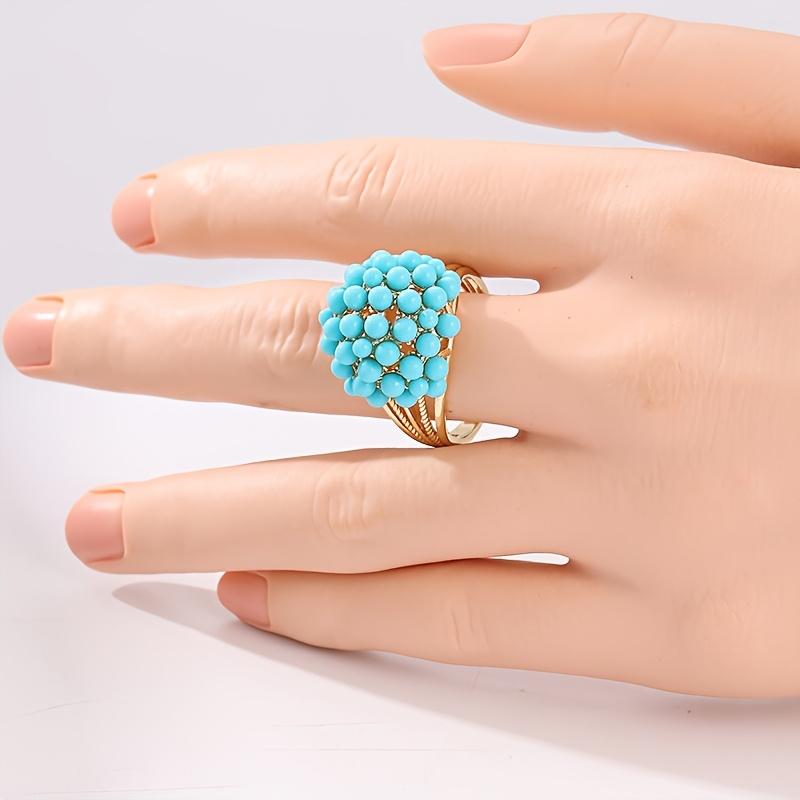 Wunderschöner Ring mit Imitationstürkis in Goldfarbe für Damen, elegantes Vintage-Schmuckzubehör für Hochzeiten und Bankette, Geschenke