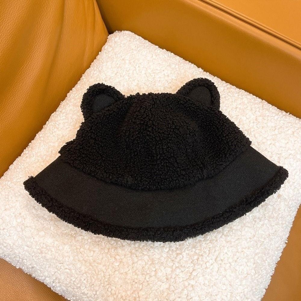 Fuzzy Faux Fur Fisherman Cap Fluffy Plush Warm Hats Cat Ear Fisherman Cap  Outdoor Wear