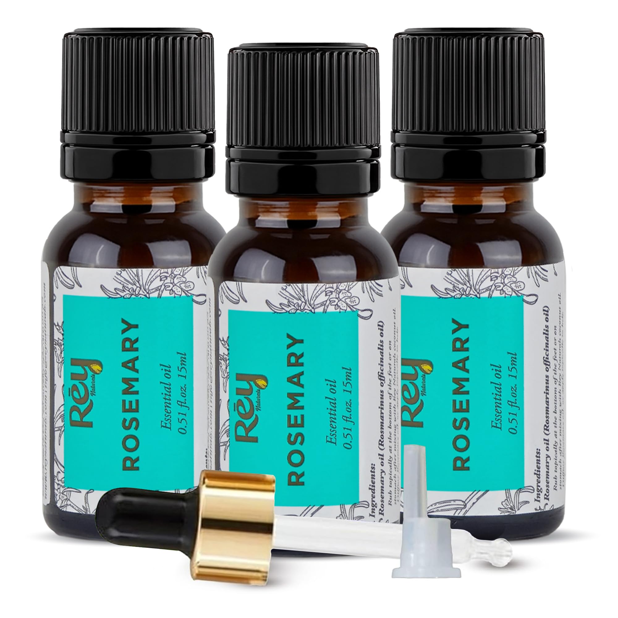Эфирное масло розмарина Rey Naturals | Масло розмарина для роста волос | Хорошо для кожи, тела и блестящих мягких волос | Чистое и нежирное | Контроль выпадения волос прозрачный