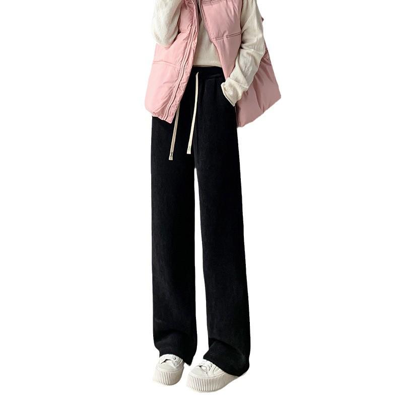 Chenille Lambswool High Waist Wide Leg Pants Women - Autumn/Winter Slimming Warm Straight Leg Pants