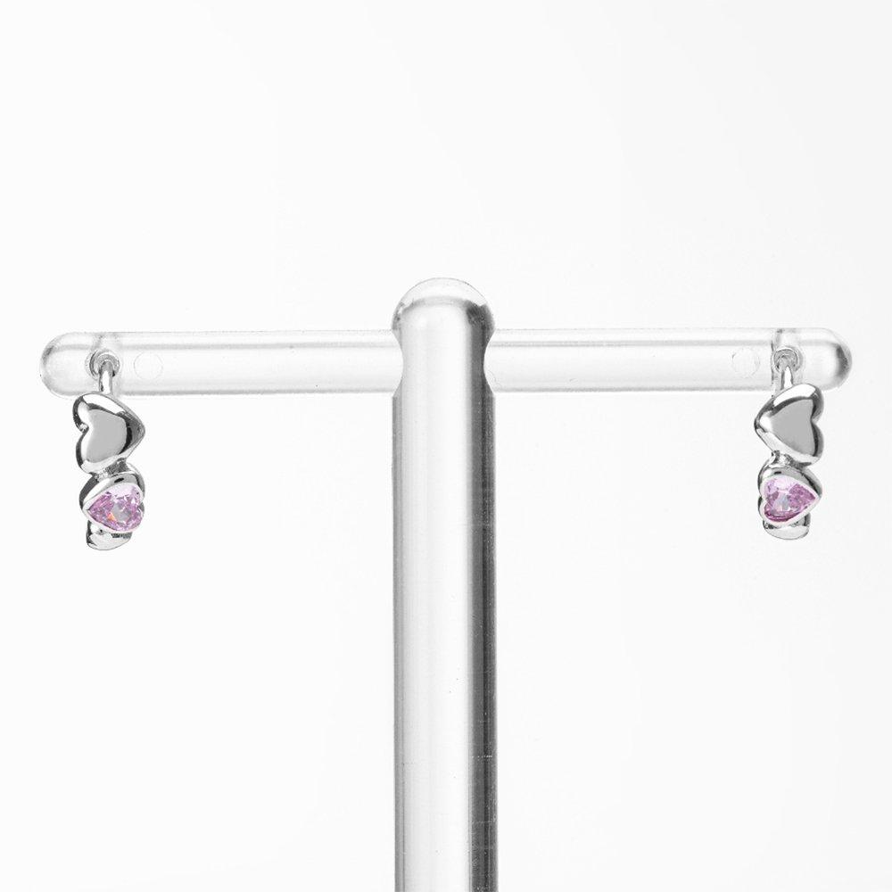 Pink Q Heart One-Touch Silver Earrings