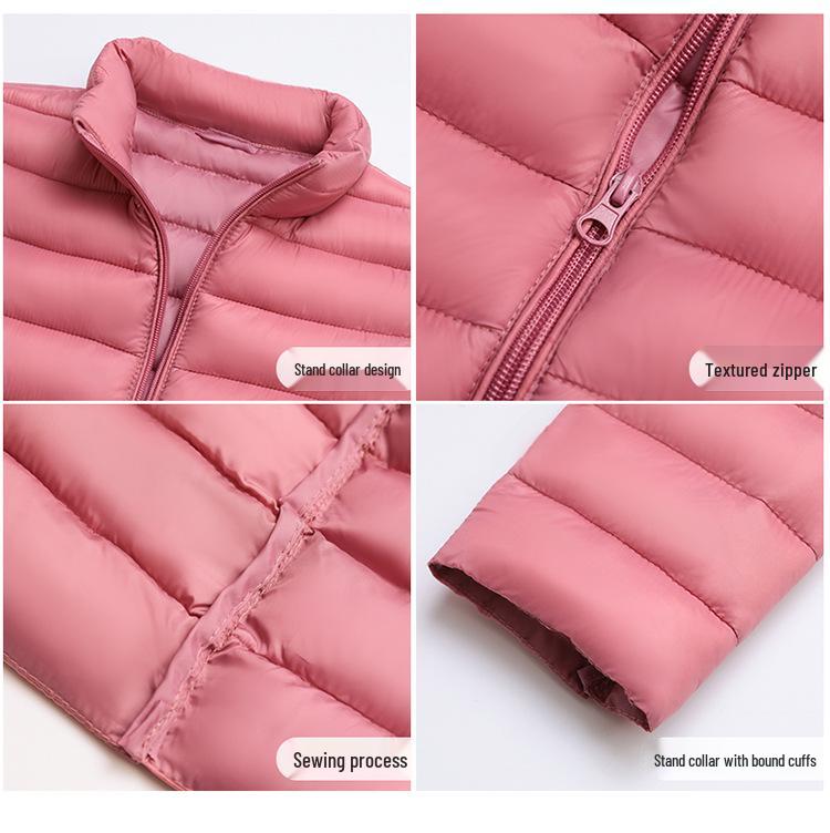 Korean Style Womens Lightweight Cotton Down Jacket Loose Fit Short Hooded Stand Collar Autumn Winter Coat