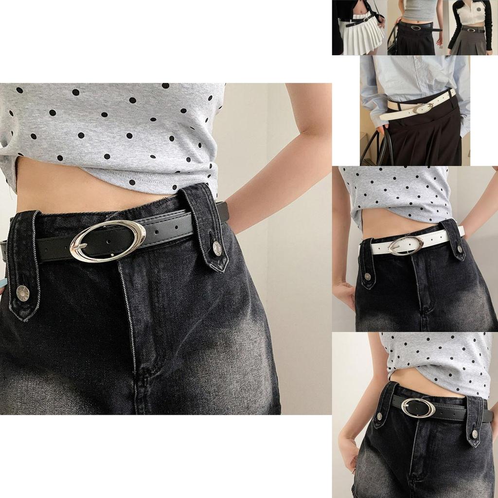 Stylish Women's Pu Adjustable Belt With Retro Moon Buckle For Casual Denim Wear