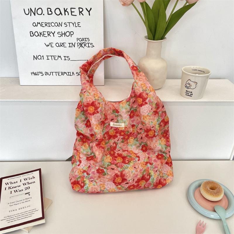 

Новая пасторальная сумка-тоут с цветочным принтом через плечо для поездок на работу, большая вместимость, сумка-жилет для выхода, холщовая сумка