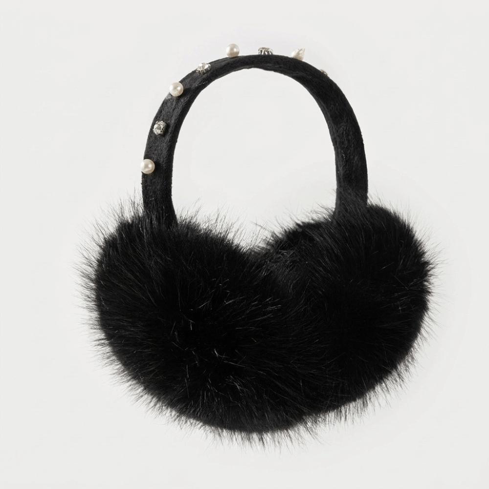Plush Faux Fur Earmuffs Pearl Rhinestone Decor Soft Fluffy Earmuffs New Winter Ear Warmers  Outdoor