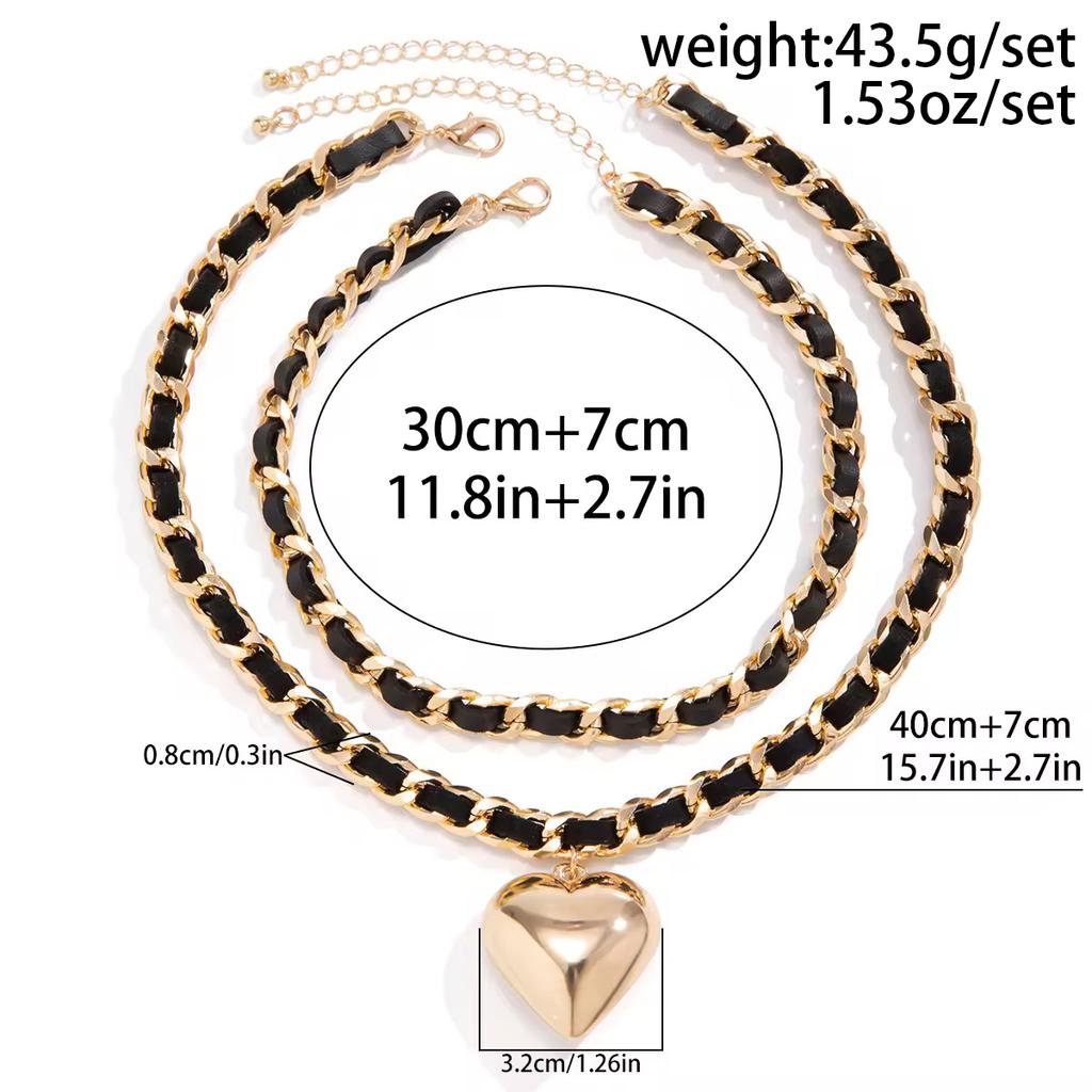 PuRui Trendy Kjærlighetshjerte Anheng Halskjede for Kvinner Lenkekjede Med PU-tau Sjarm Choker Zirkon På Halsen Damer Elegante Gaver