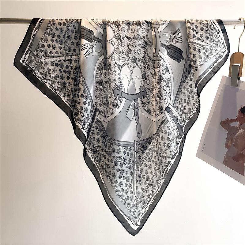 Ring flower temperament scarf color matching silk scarf imitation silk women's square scarf 71x71cm headscarf shawl travel scarf