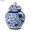 Modern Ceramic Blue and White Porcelain Antique General Jar with Lid Large General Storage Tea Caddy Countertop Home Decoration