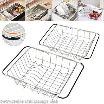Retractable Sink Storage Rack Stainless Steel Durable Fruit Vegetable Dish Drying Storage Rack Multifunctional Kitchen Organizer