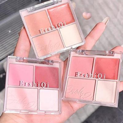 4 Kleuren Blush Highlighter Contour Palette Make-up Palette Gezichtspalette Wangpalet