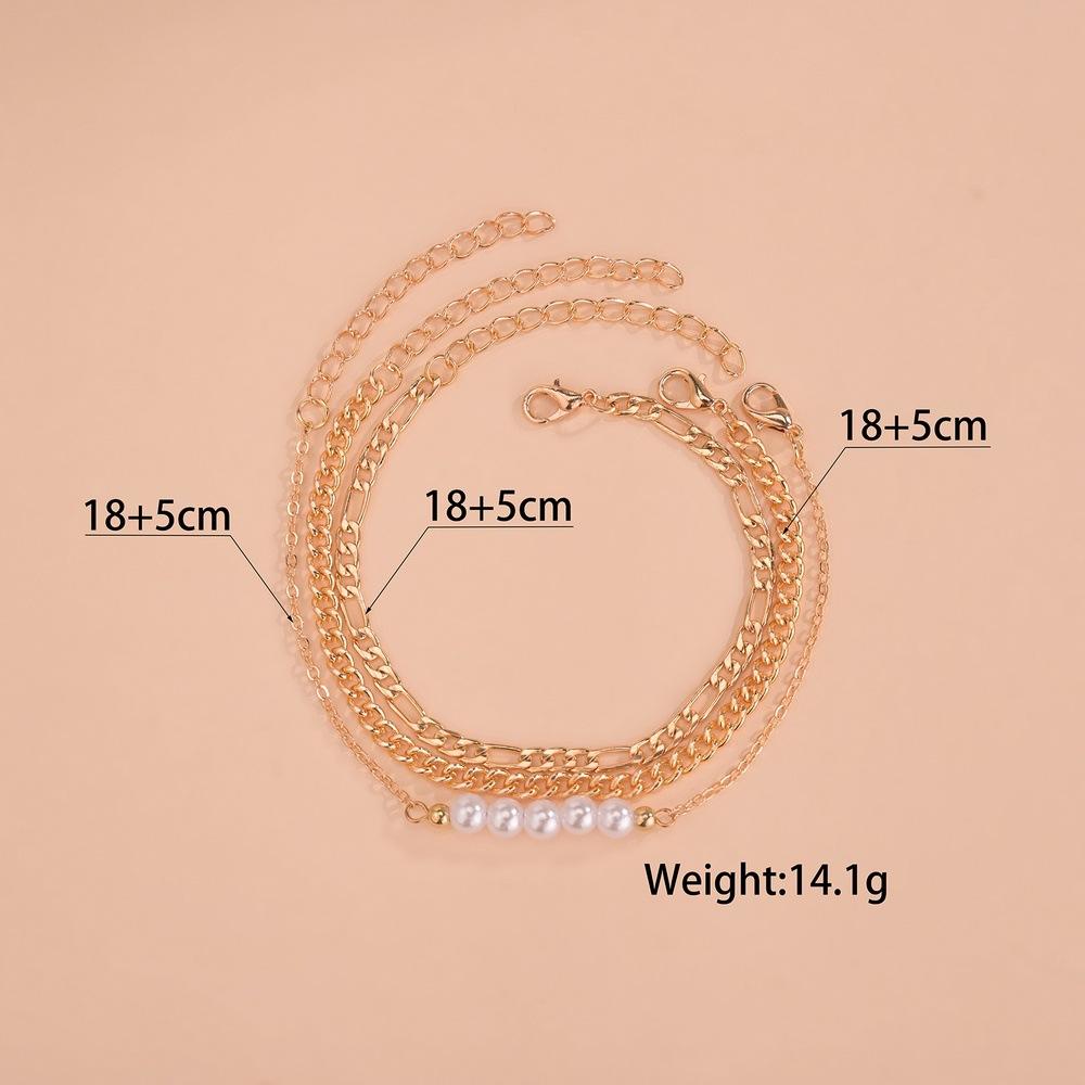 Simple women's multi-layer bracelet set, pearl adjustable metal bracelet bracelet