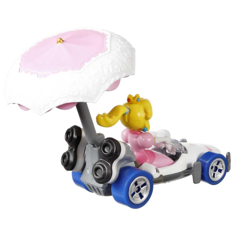 Hot Wheels Diecast Mario Kart Prinzessin Peach B Dasher Kart mit Pfirsich-Sonnenschirm und Gleiter