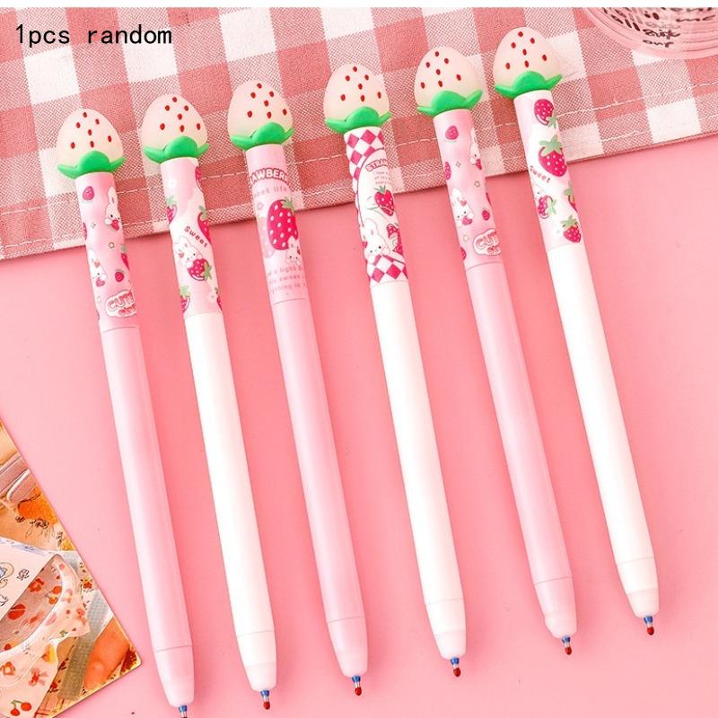 

Kawai Stationery Cartoon Strawberry Color Changing Erasable Pen Student Creative Blue Magic Cute Girl Heart Friendly Lovely