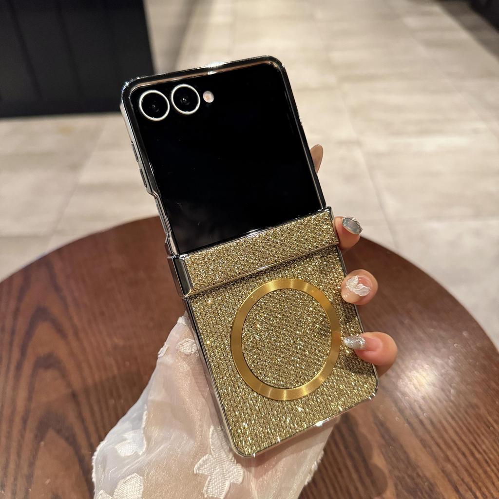 Custodia per telefono magnetica Bling con galvanica PC di lusso per Samsung Galaxy Z Flip 7 6 5 4 3 Buona texture Resistente agli urti Cover Slim Fit