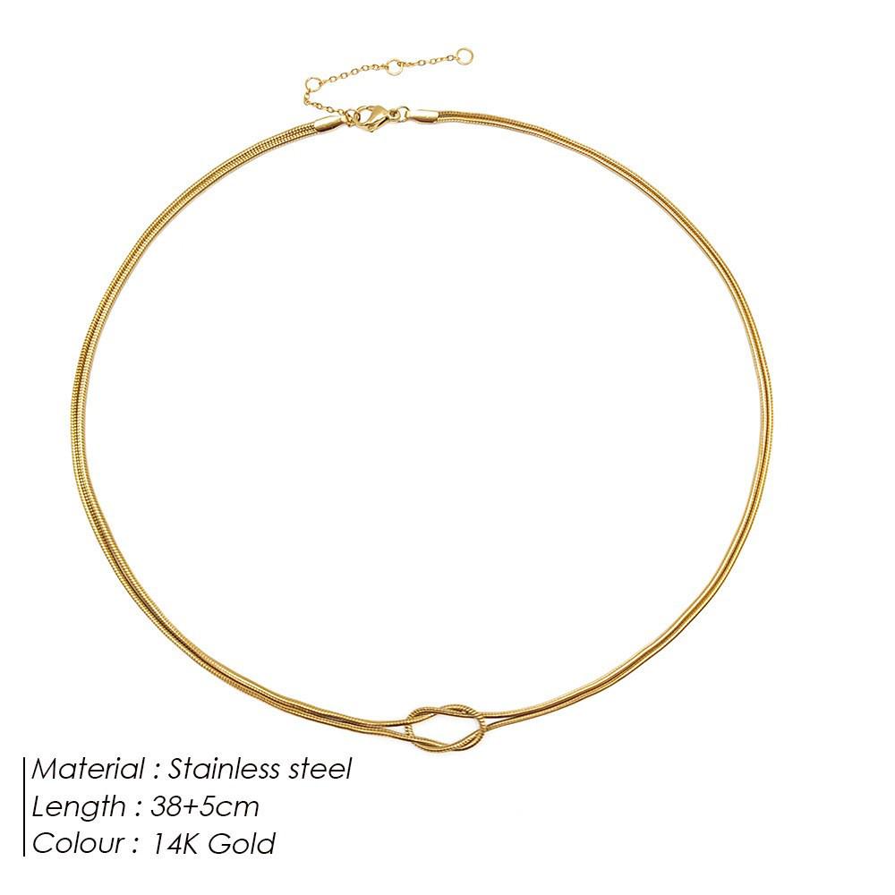 14K Gold Snake Chain Knot Necklace - Non-Fading Stainless Steel, Versatile Commuting & Layering Design