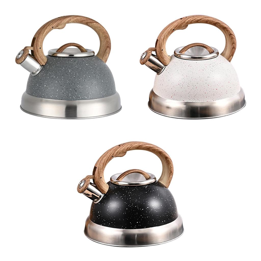 Whistling Kettle Tea Maker Cookware for Stovetop Top with Wood Folding Handle