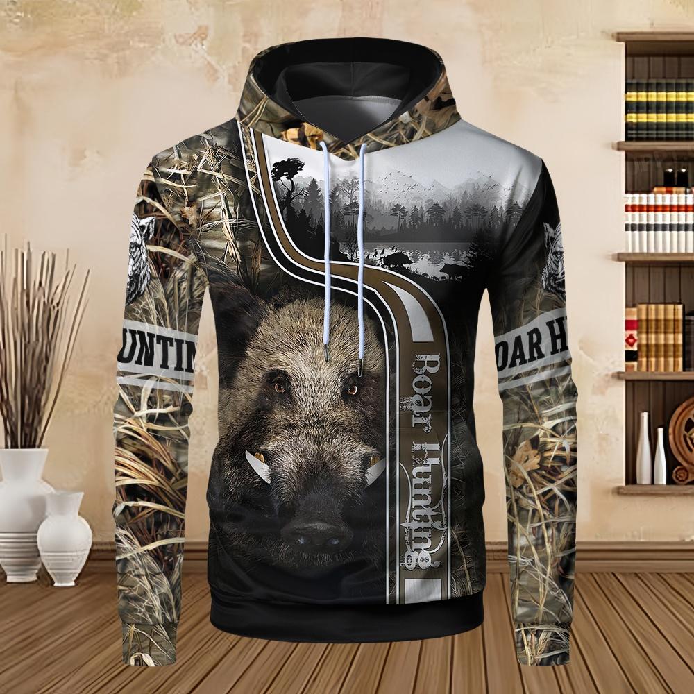 Sweatshirts for Men Boar Hunting Orange Camo 3D Prin Unisex Harajuku Kangaroo Pocket Casual Street Sweatshirt Pullover Hoodies