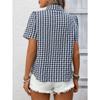 Damen Braunes Karomuster Button-Down-Hemd Kurzarm Lässig Cropped Bluse mit Brusttasche