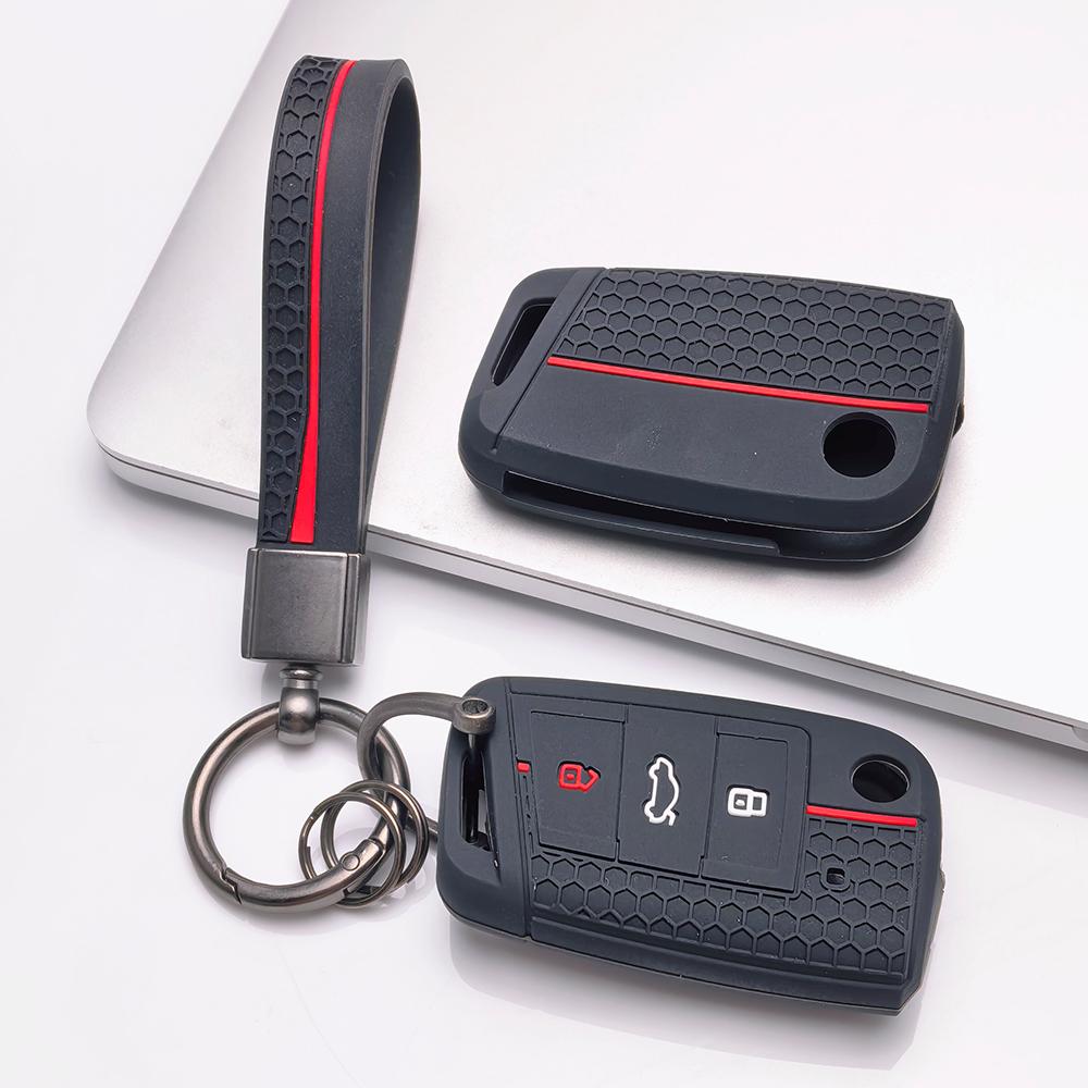 Key Fob Cover for VW Golf Tiguan Passat Polo Octavia A7 Mk7 Mk2 B8 with Keychain Anti-Scratch Surface Shockproof Structure Soft Grip Texture