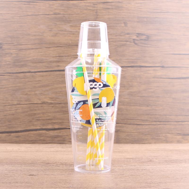 Tropisch-Thematischer 750ml Plastik-Cocktailshaker mit Ananasförmigen Strohhalmen & Papieruntersetzern Moderne Barwerkzeuge für Mojito