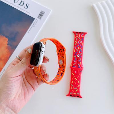 Bransoletka z miękkiego silikonu do zegarka Apple Series 8 7 45mm 40 44mm 42 41mm pasek do zegarka w kolorze tęczowego cukierka do zegarka IWatch 6 5 4 3 2 38mm