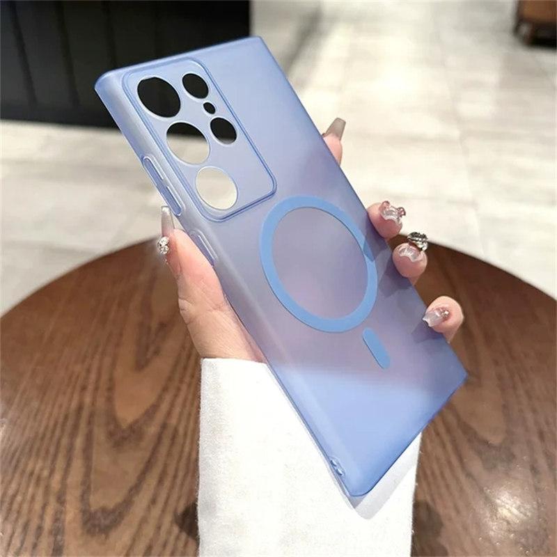 Luxury Ultra Thin For Magsafe Wireless Charging Magnetic Case for Samsung Galaxy S24 S22 S23 Plus Ultra Clear Hard Matte Cover