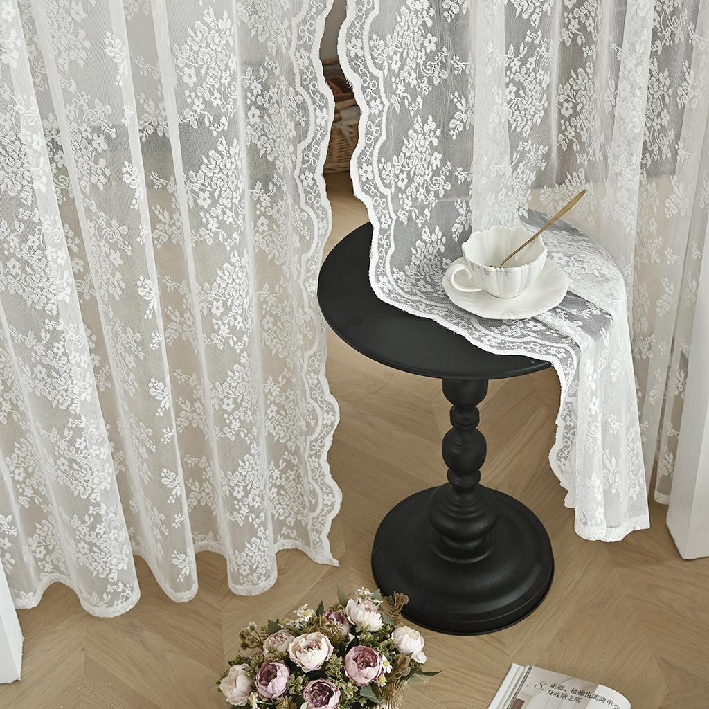 Double Lace German Curtain Door Curtain Warp Knitted Lace Through Rod Window Screen Finished Curtain