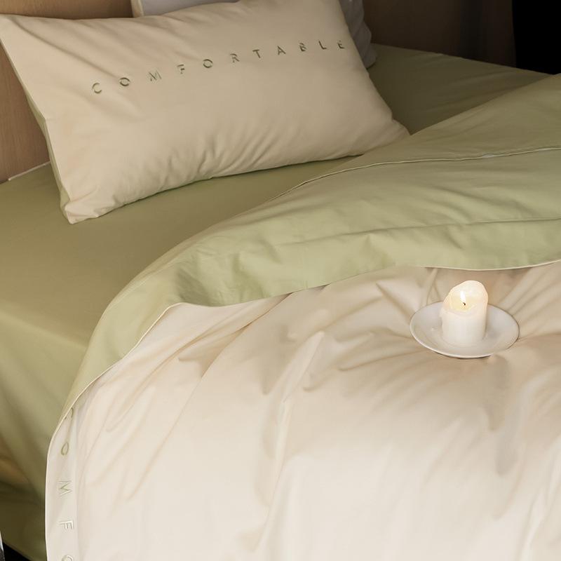 Class A Maternal And Infant Grade Simple Double Spell Light Luxury Abraded Cotton 4Pcs Set Pure Cotton Embroidered Quilt Cover Bed Sheet 3-Piece Set